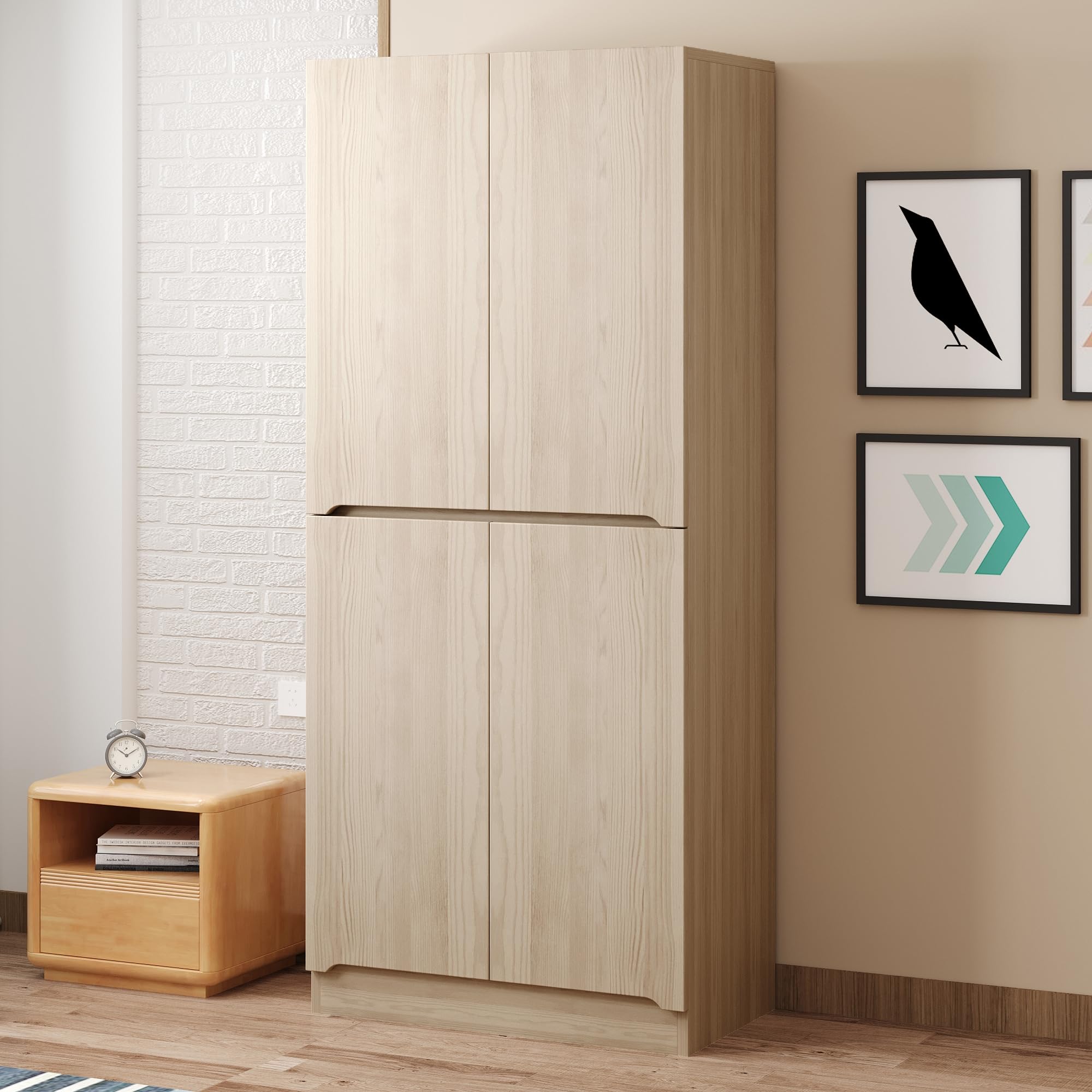 Armario 70 × 40 × 170 cm con diseño de doble puerta, amplio espacio de almacenamiento para la familia, fácil instalación, construcción estable, armario de dormitorio (color madera A)