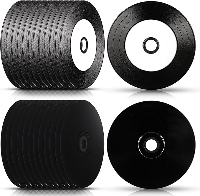 25 Pcs CD-R Blank Discs 700mb 80 Min 52x Vinyl Recordable Disc with White Inkjet Printable Center and Black Recording Surface for Music Data