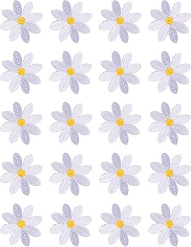 20 piezas de 2.7 pulgadas de margaritas grandes para planchar, apliques florales bordados para ropa, cortina, almohada, manta, adornos, zapatos,
