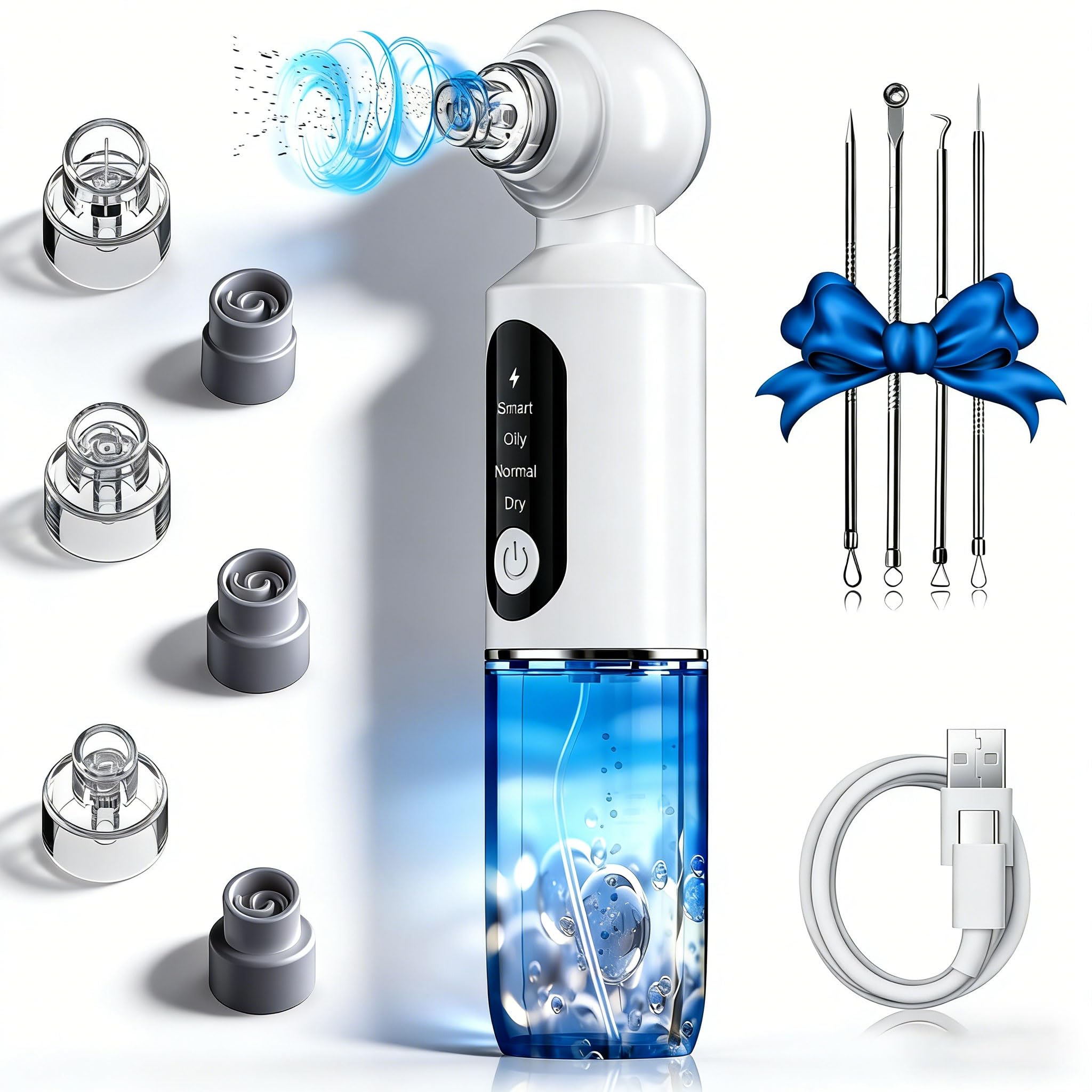 Aspirateur Points Noirs, Extracteur Points Noirs Visage, 4 Modes, 6 Sondes, 75 kPa Super puissance d'aspiration pour le Nettoyage du Visage, Traitement de l'acné et Soins de la Peau