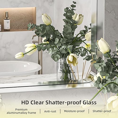 Miniatura 8 de Hasipu Espejo de baño grande de 55 x 32 pulgadas para pared, espejos rectangulares de baño con marco de metal negro, moderno espejo de tocador