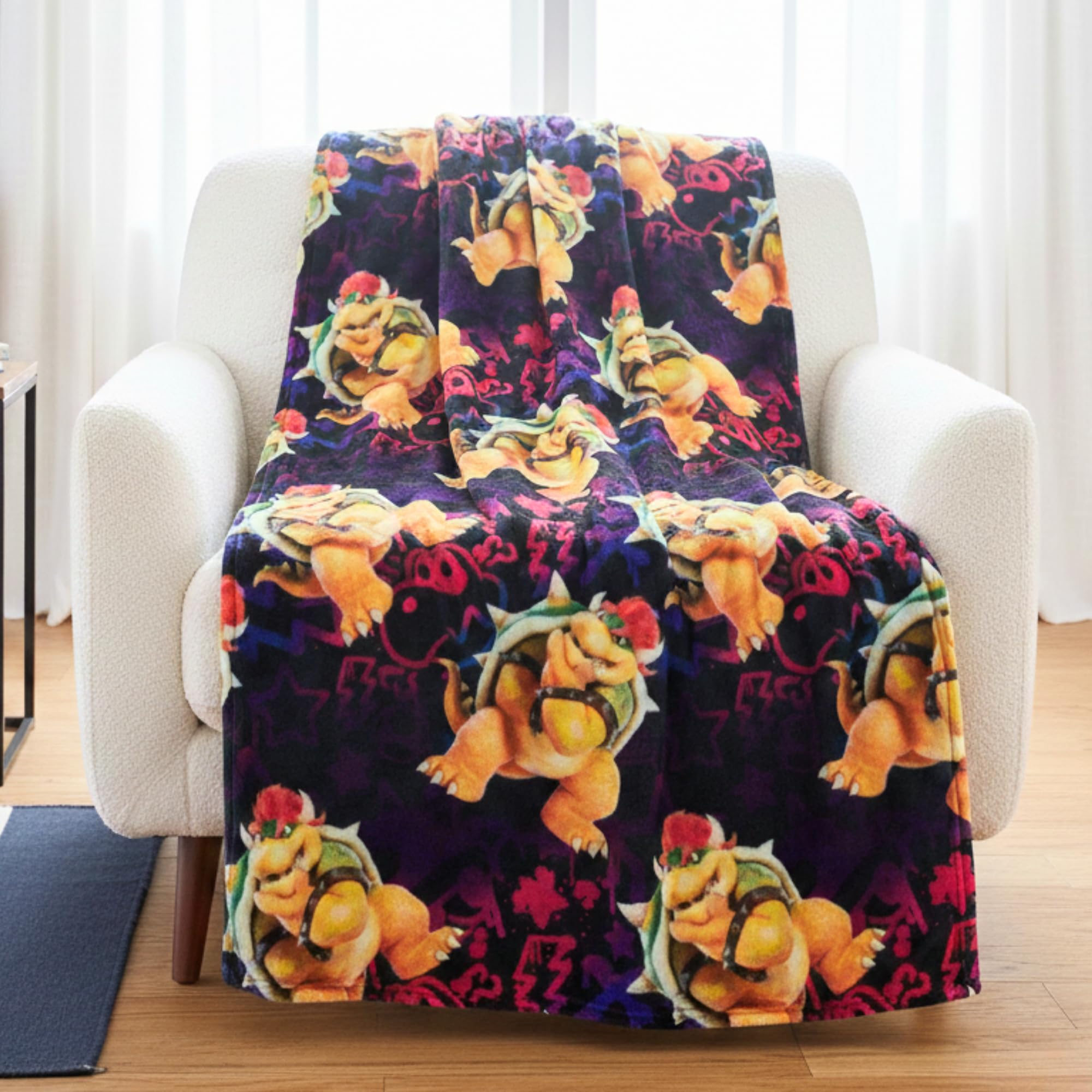 The Super Mario Galaxy Movie Throw Blanket, Boswer, Soft Cozy Decorative Blanket for Couch, Bed, or Gaming Room (100% Officially Licensed Product) by Franco Collectibles