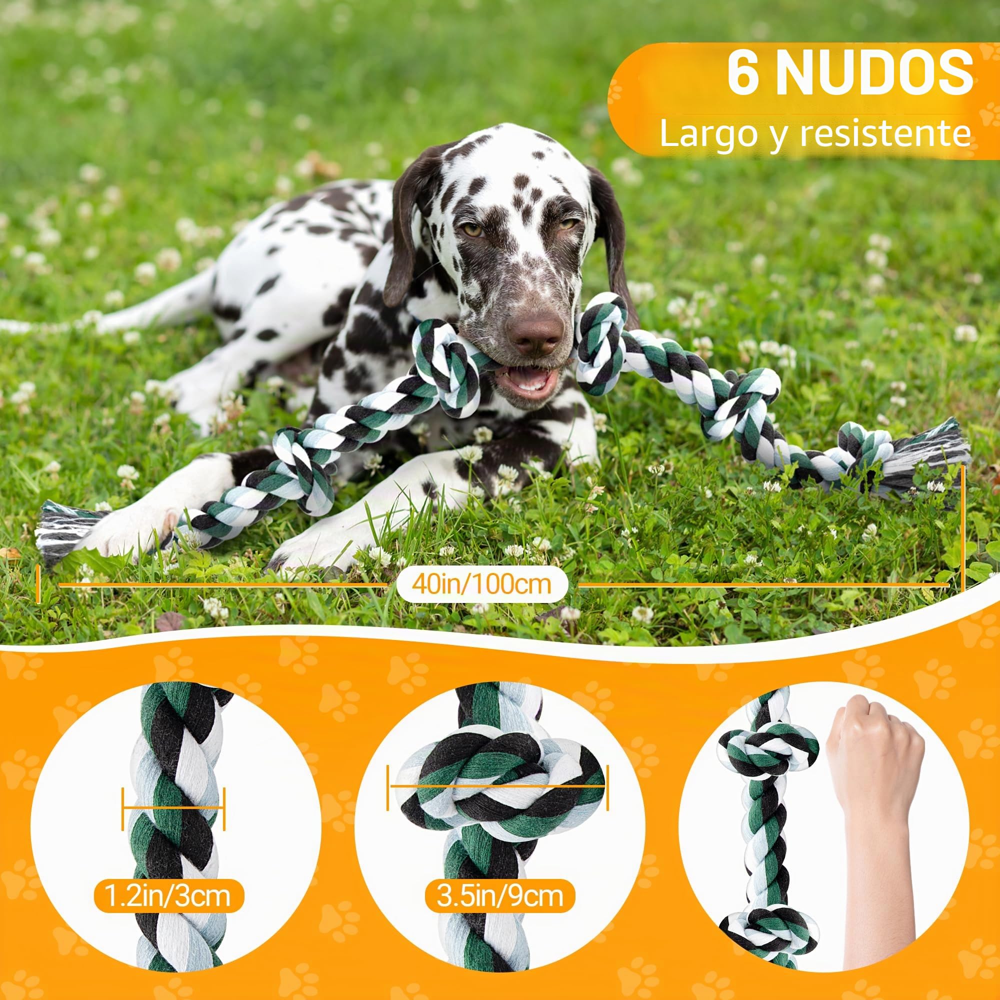 Ycozy Juguete de Cuerda de 6 Nudos para Perros 100cm Extra Grande Juguete Resistente para Masticar Perros, Juguetes Interactivos para Cachorros/Masticadores Agresivos y Razas de Grandes