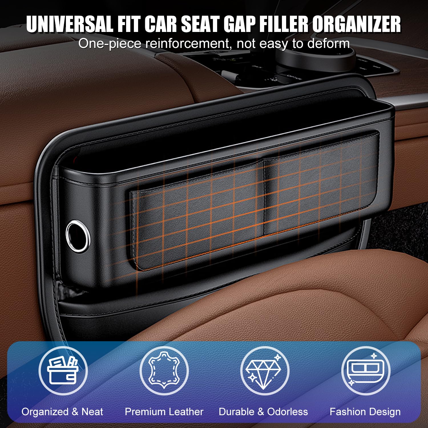 SOEKAVIA Car Seat Gap Filler Organizer, 2 Pack Premium Leather Car Center Console Organizer with Card Slots for Phones, Glasses, Keys, Cards, Universal Fit Car Accessories for Women/Men Interior