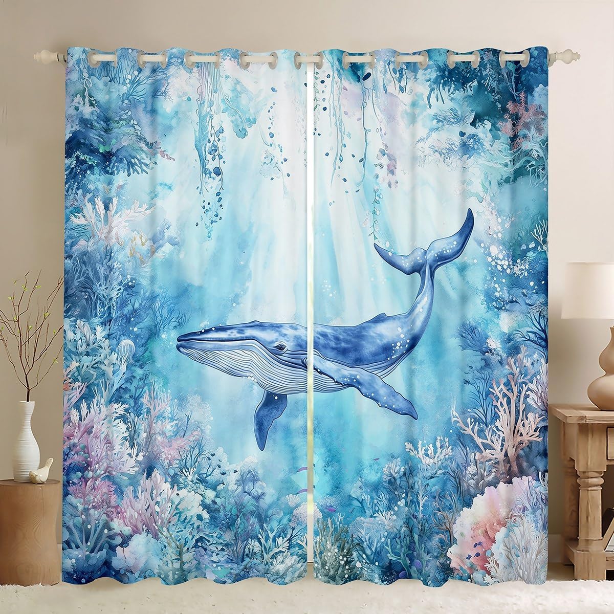 Erosebridal Tropical Curtains 52" Wx63 L, 2 Panels, Summer Beach Sunset Darkening Drapes Coastal Window Treatments Ocean Sea Theme Lightweight Living Room Bedroom Kitchen for Teens Girls Boys Adults