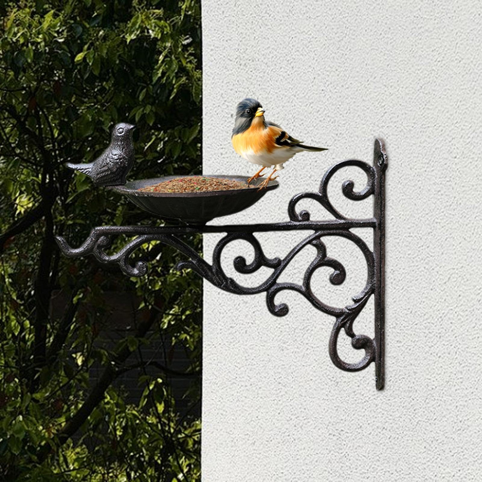 Metalowy karmnik dla ptaków Naścienna miska na pokarm vintage | Karmnik Wiszący Na Balkon Z Kąpielą Dla Ptaków Do Ogrodu, Ścieżki, Podwórka, Patio, Trawnika, Podjazdu, Ganku, Okna, Donicy,