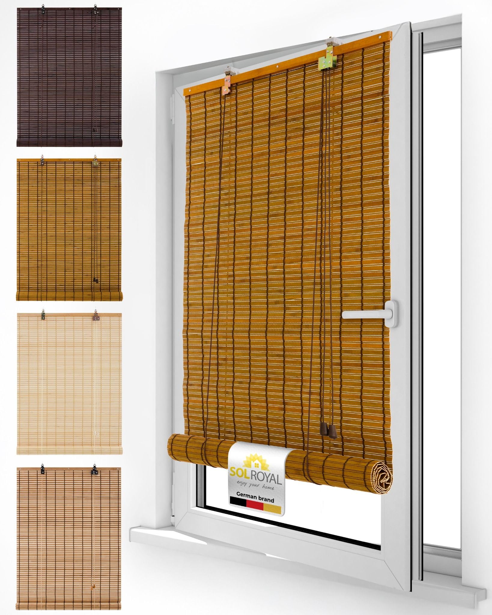 Sol Royal Bamboo Blinds No Drill 120x160 cm โ Bamboo Roller Blind for Windows โ Roman Window Blind for Indoor Use โ Privacy & Sun Protection โ BR7