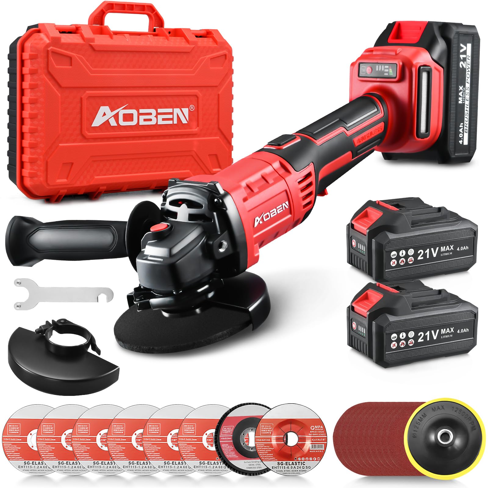 AOBEN 21V Cordless Angle Grinder 4-1/2 Inch