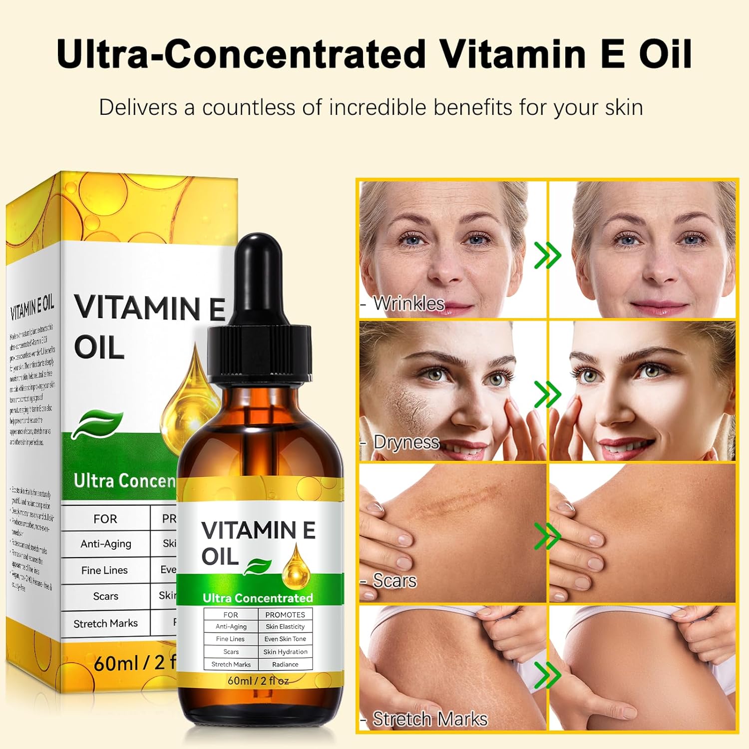 Vitamin E Oil, Pure Vitamin E Oil for Skin, Scars, Nails and Scalp, Face and Body Moisturizer, Hydrating Dry Skin, Reduce Stretch Marks, Fine Lines & Wrinkles, 2Fl Oz (Pack of 2) - Image 2