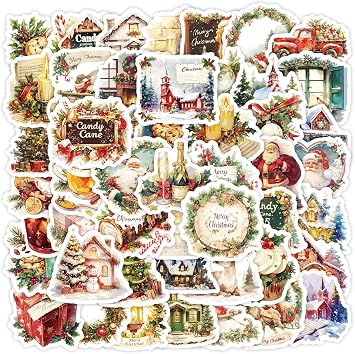 50Pcs Christmas Stickers Vinyl, Waterproof Holiday Stickers for Crafts, Xmas Party Favors, Kids Scrapbook & Card Making Decals, Bulk Christmas Stickers Pack (Hot Christmas Stickers)