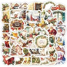 50Pcs Christmas Stickers Vinyl, Waterproof Holiday Stickers for Crafts, Xmas Party Favors, Kids Scrapbook & Card Making Decals, Bulk Christmas Stickers Pack Hot Christmas Stickers
