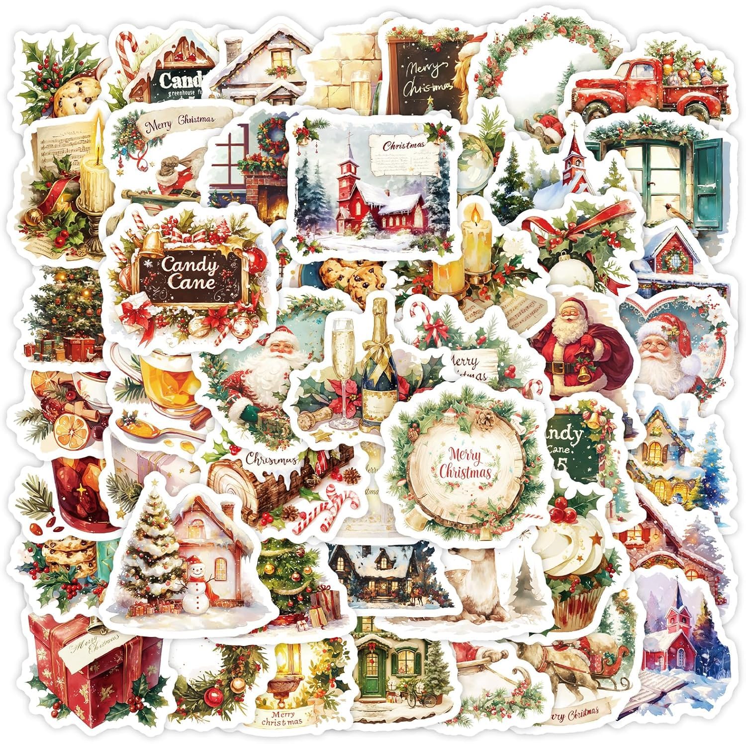 50Pcs Christmas Stickers Vinyl, Waterproof Holiday Stickers for Crafts, Xmas Party Favors, Kids Scrapbook & Card Making Decals, Bulk Christmas Stickers Pack (Hot Christmas Stickers)