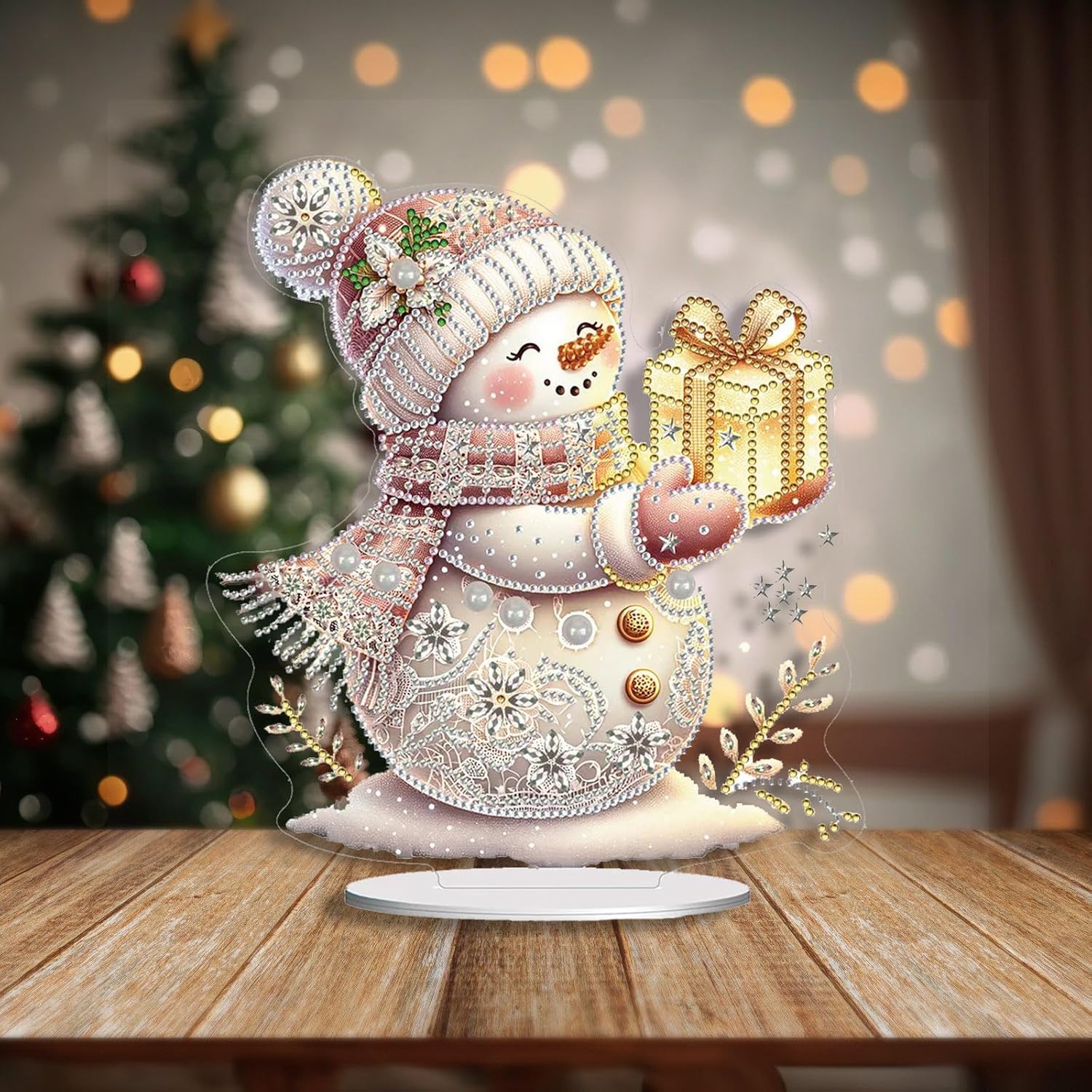 ARTopet 4Pcs DIY Diamond Desktop Ornament Winter Snowman Acrylic Special Shaped Crystal Diamond Art Painting Tabletop Ornaments Single Sided Diamond for Home Decor