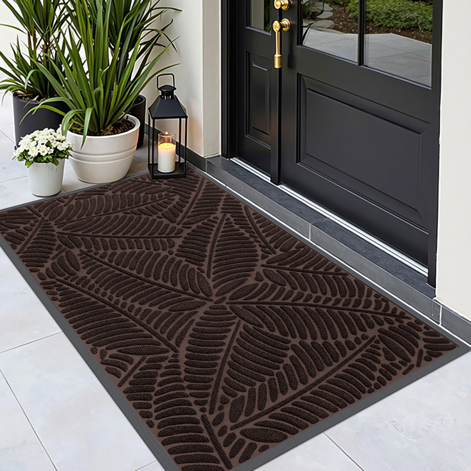 Grandaily Front Door Mat Indoor Outdoor Waterproof Doormat, Non Slip Natural Rubber Welcome Mat, Heavy Duty Durable Super Absorbent Entryway Rugs, 30"x17", Brown — view 13