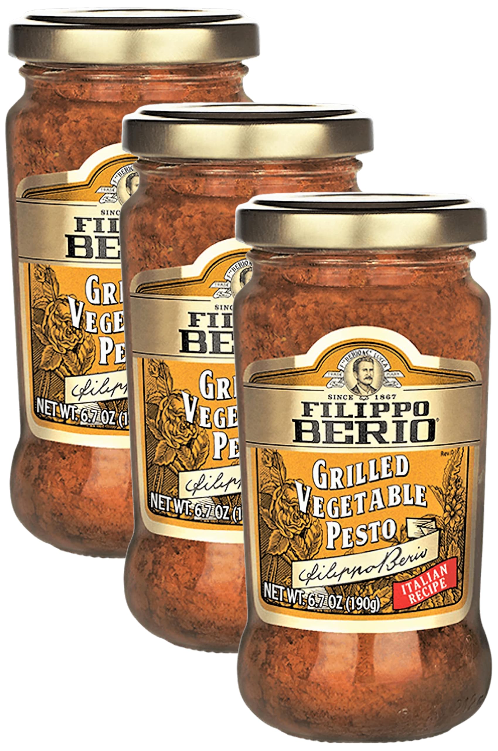 Filippo Berio Pesto, Grilled Vegetable, 6.7 Ounce Glass Jar (Pack of 3)