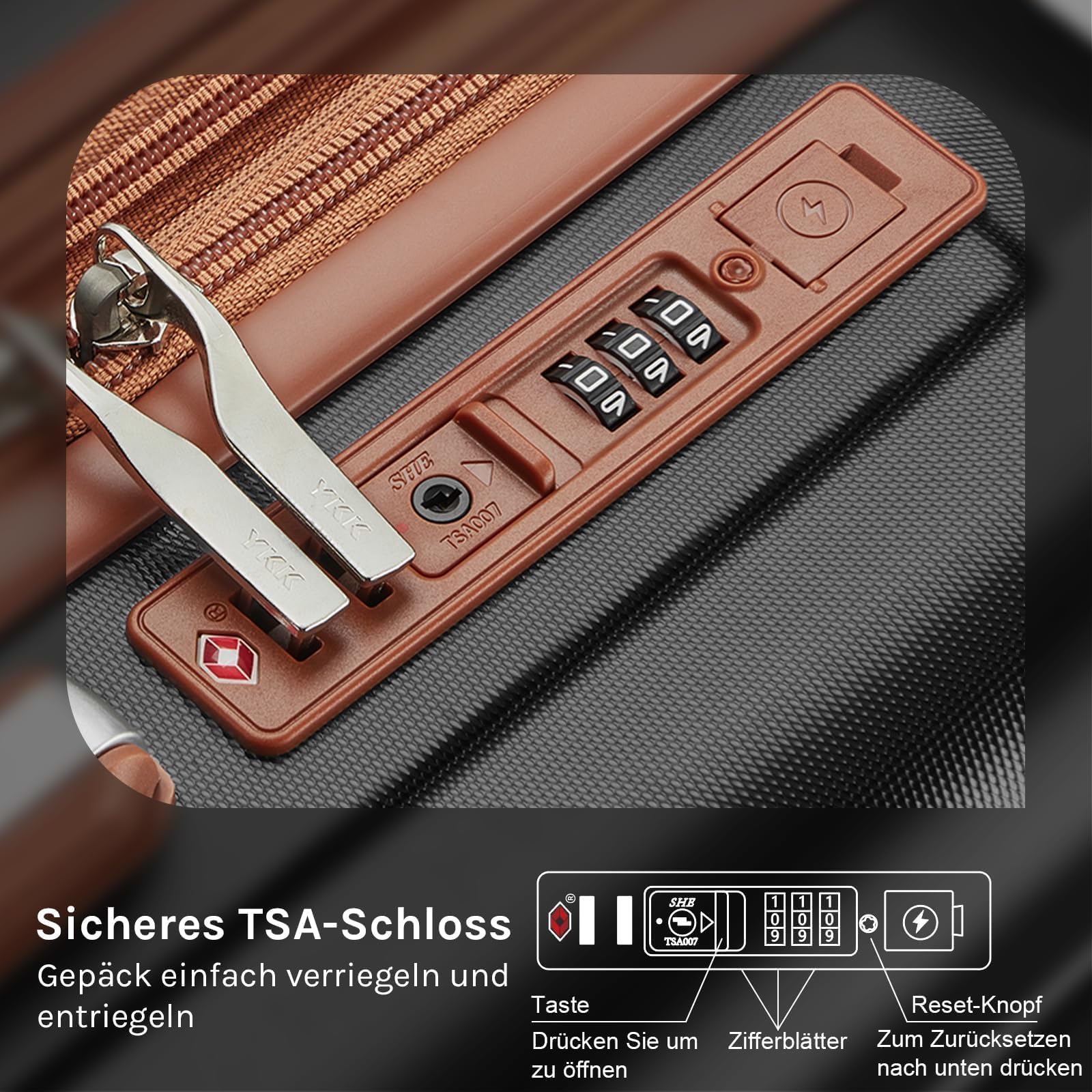 Joyway Set valigie da viaggio 6 pzs, Set di Valigie Rigide 6 Pezzi Espandibile, Valigia bagaglio a mano con porta USB e portabicchieri, Nero Marrone