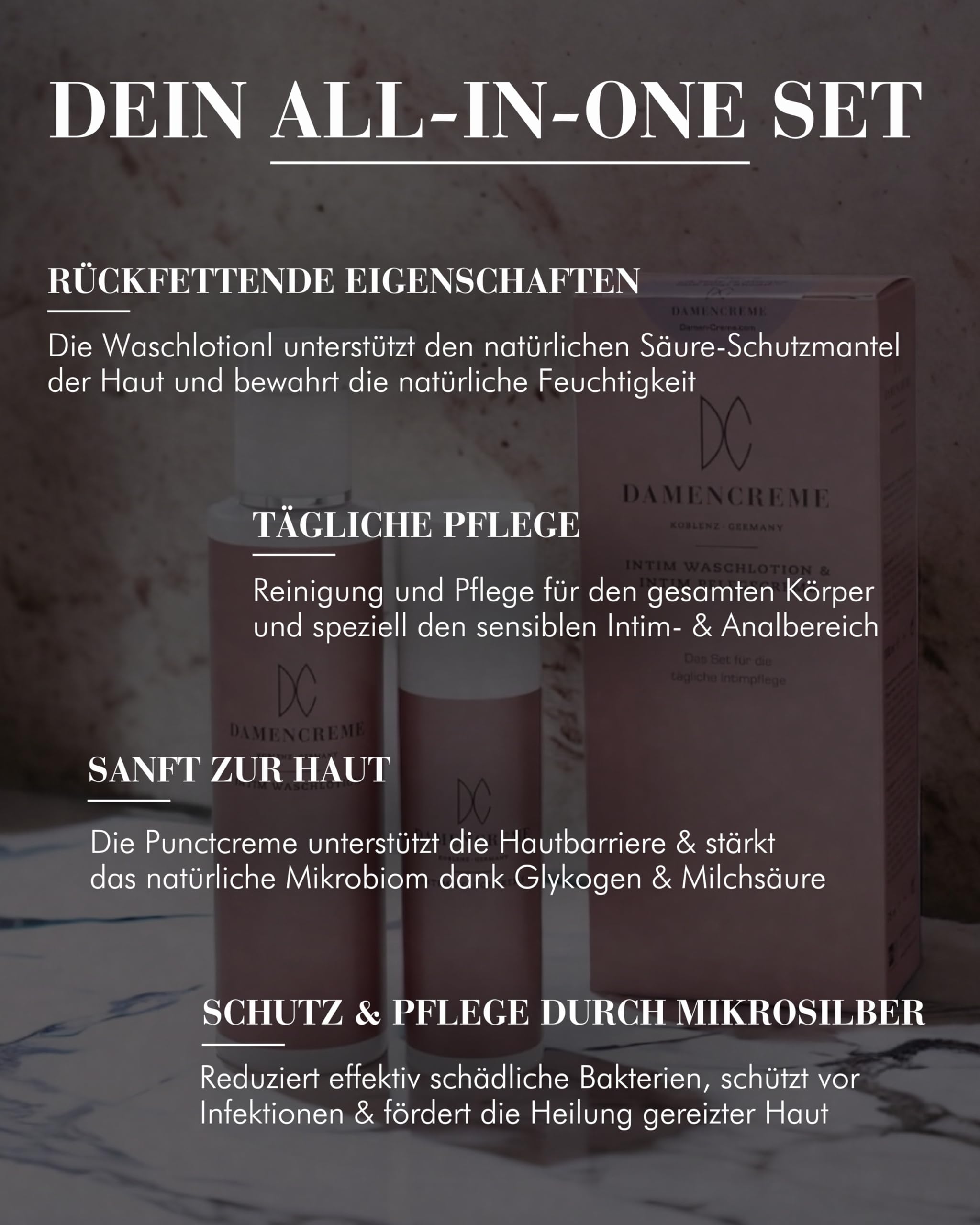 DAMENCREME Intim Pflege Set für Frauen I Intim Pflegecreme 75 ml, Duschgel 200 ml & Punctcreme 30 ml I Sanfte Reinigung I Vom Gynäkologen empfohlen I Dermatologisch getestet