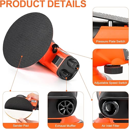 Miniatura 9 de REFINE Lijadora orbital aleatoria de aire de 6 pulgadas lijadoras neumáticas de palma de coche para moler metal piedra madera plástico y trabajo de