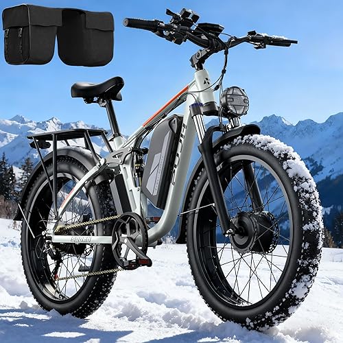 5000W Dual Motor Ebike for Adults 60V 20Ah Fast Electric Bike for Men Women 45 MPH,Up to 100 Miles,24" Fat Tire Suspension Electric Bike for Snow Off-Road Commuter Mountain E-Bike PU364