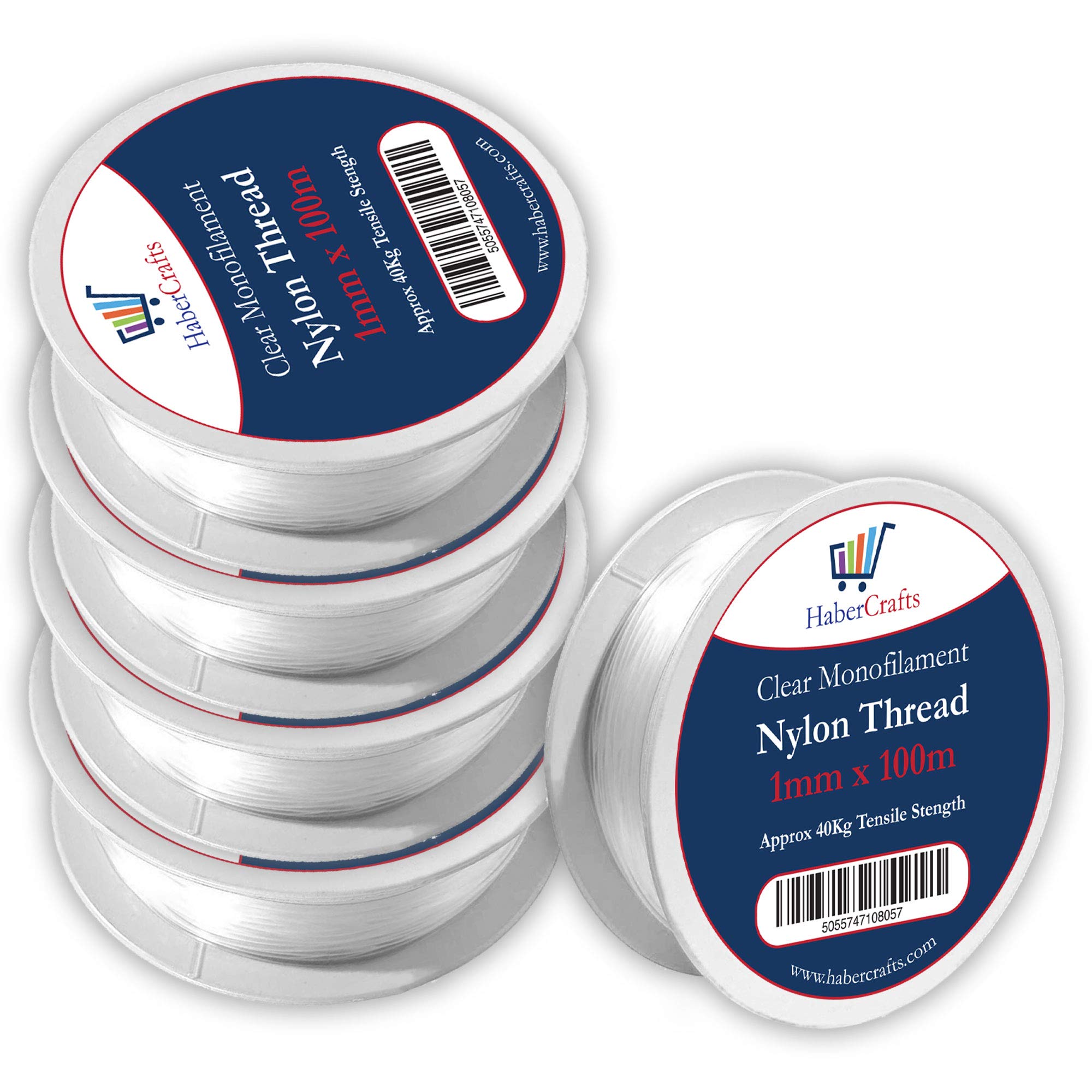 1mm Clear Nylon Thread Invisible String Non Stretch Clear Fishing Wire Transparent Plastic Sewing Thread For Hanging Decorations Craft Party Balloon Arch Beading & Jewellery Making - Approx Tensile Strength 40kg (1mm x 100m - 5 Spools)