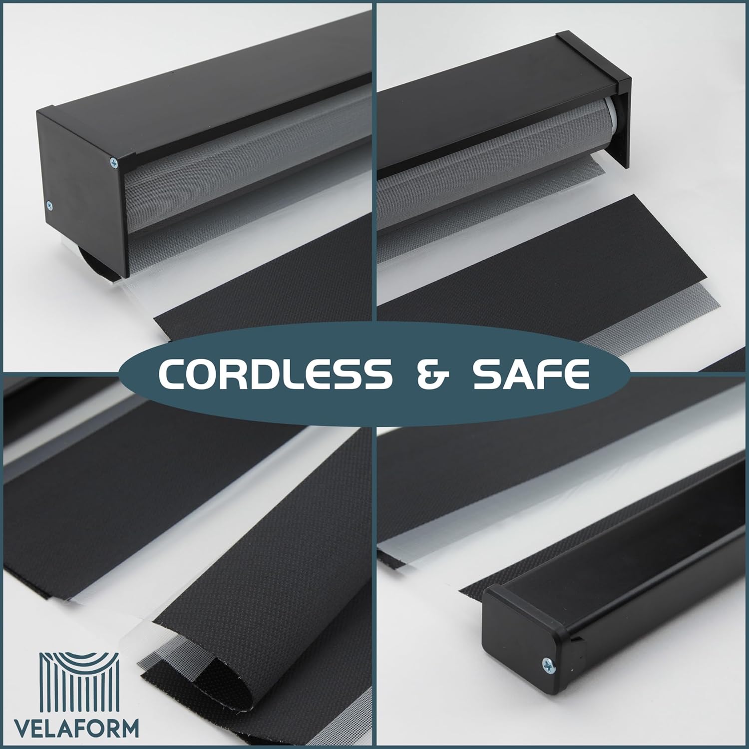 Cordless Zebra Window Blinds (62" W x 72" H, Black), Dual Layer Light Filtering, Free-Stop, Safe for Pets