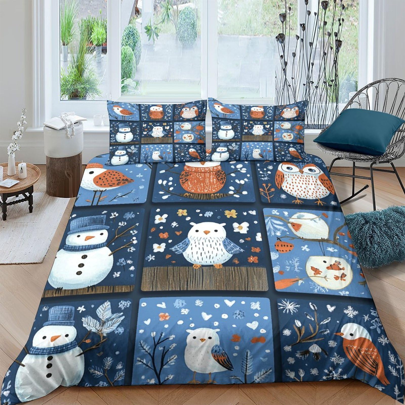 Ctjqhvkz Style-2 3D Printed Winter Snowman Fitted Sheet Microfiber Soft Owl Bed Cover For Bedroom Guest Room Decor Protection Single（135X200cm）