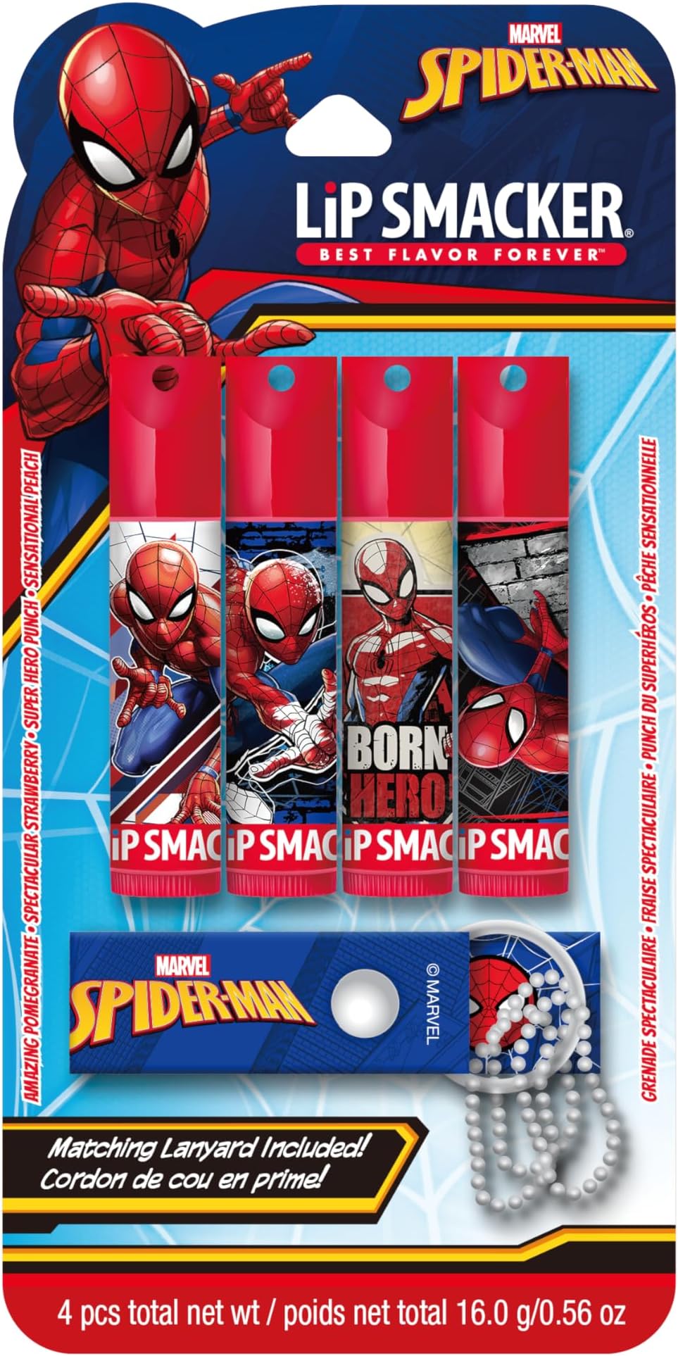 Lip Balm & Lanyard Duo - Flavored Moisturizing, Smoothing Soft Shine, Hydrating & Protecting Fun Tasty Flavors, Cruelty-Free & Vegan - Spiderman