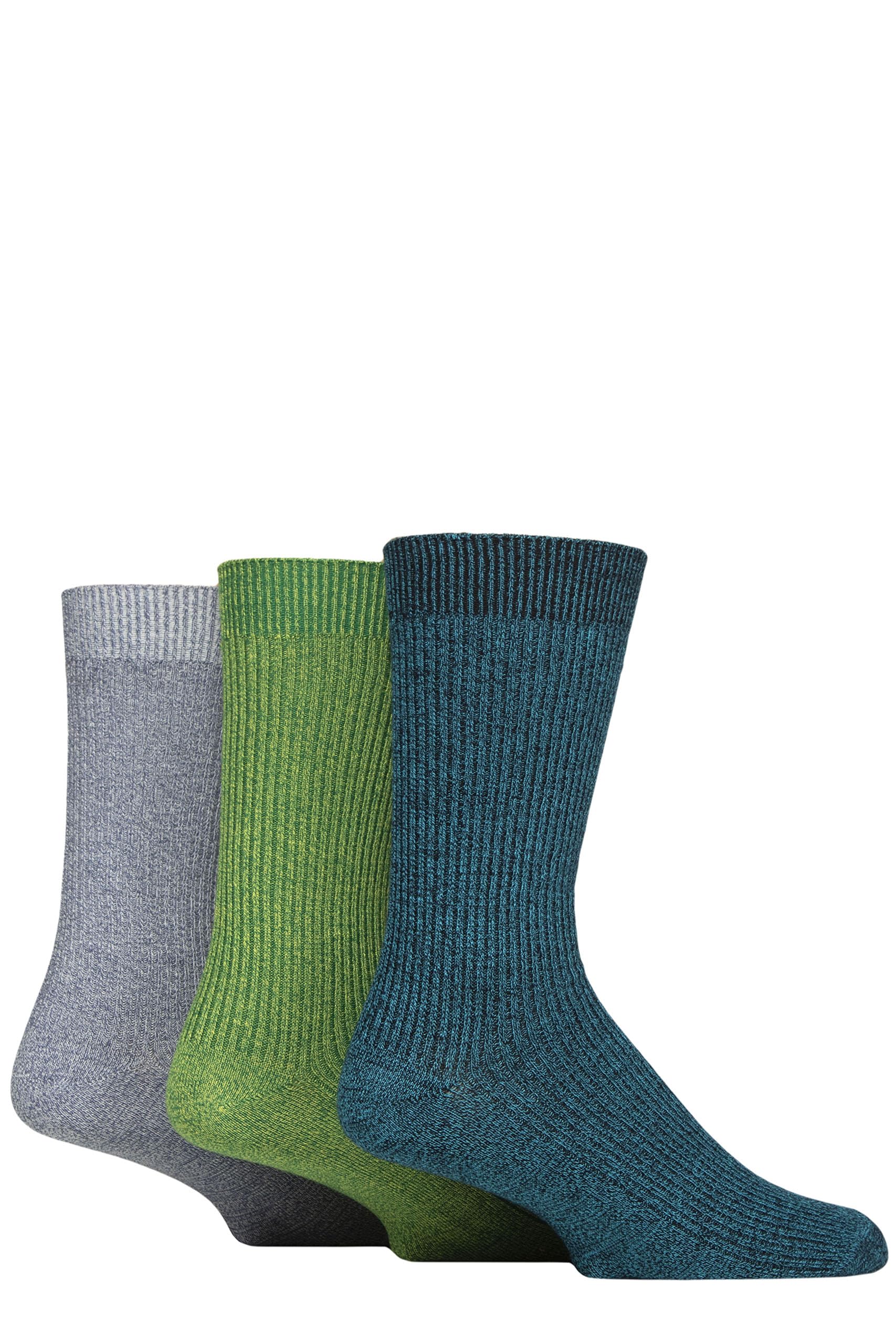 Glenmuir Men's Bamboo Leisure Socks - Plain, Patterned, Striped, Ribbed, Crew Length, Calf Length, Soft, Smooth, Breathable, Cooling, 3 Pair Multipack Size 7-11 Blue/Green