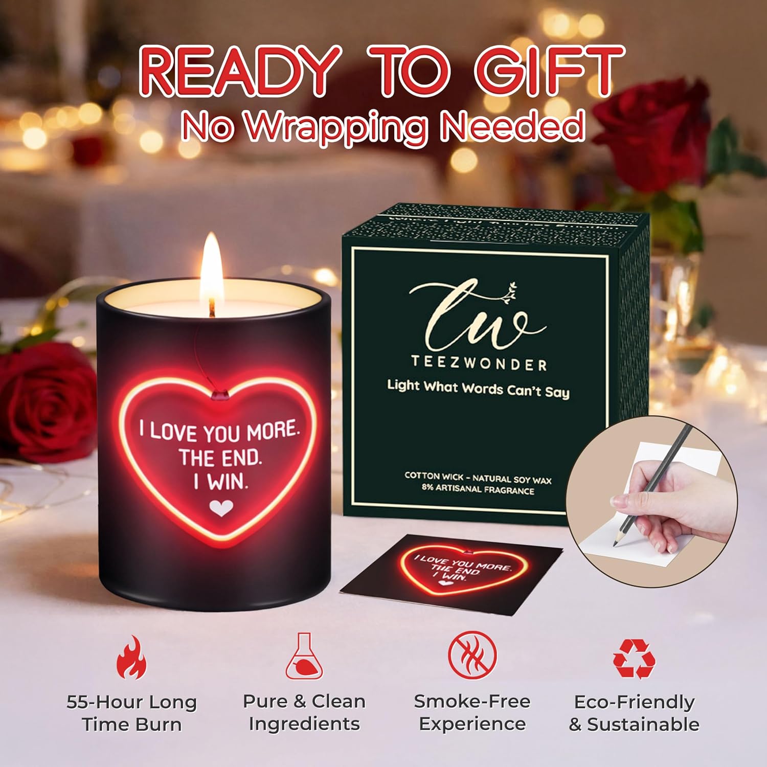 TEEZWONDER Valentines Day Gifts for Her Girlfriend - I Love You More Vanilla Lavender Romantic Candles 10 oz - Anniversary Valentines Birthday Gifts for Wife Men Women Girlfriend Boyfriend Him Husband - Image 4