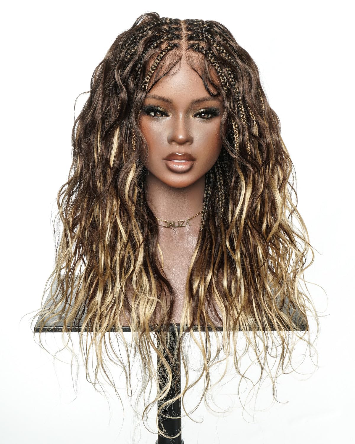 JALIZA Michelle 22" Balayage Ombre 1B-4-27 Glueless Boho Box Braided Wig, Pre Bleached Swiss HD Full Lace Wig with Human Hair Boho Curls for Black Women (Medium