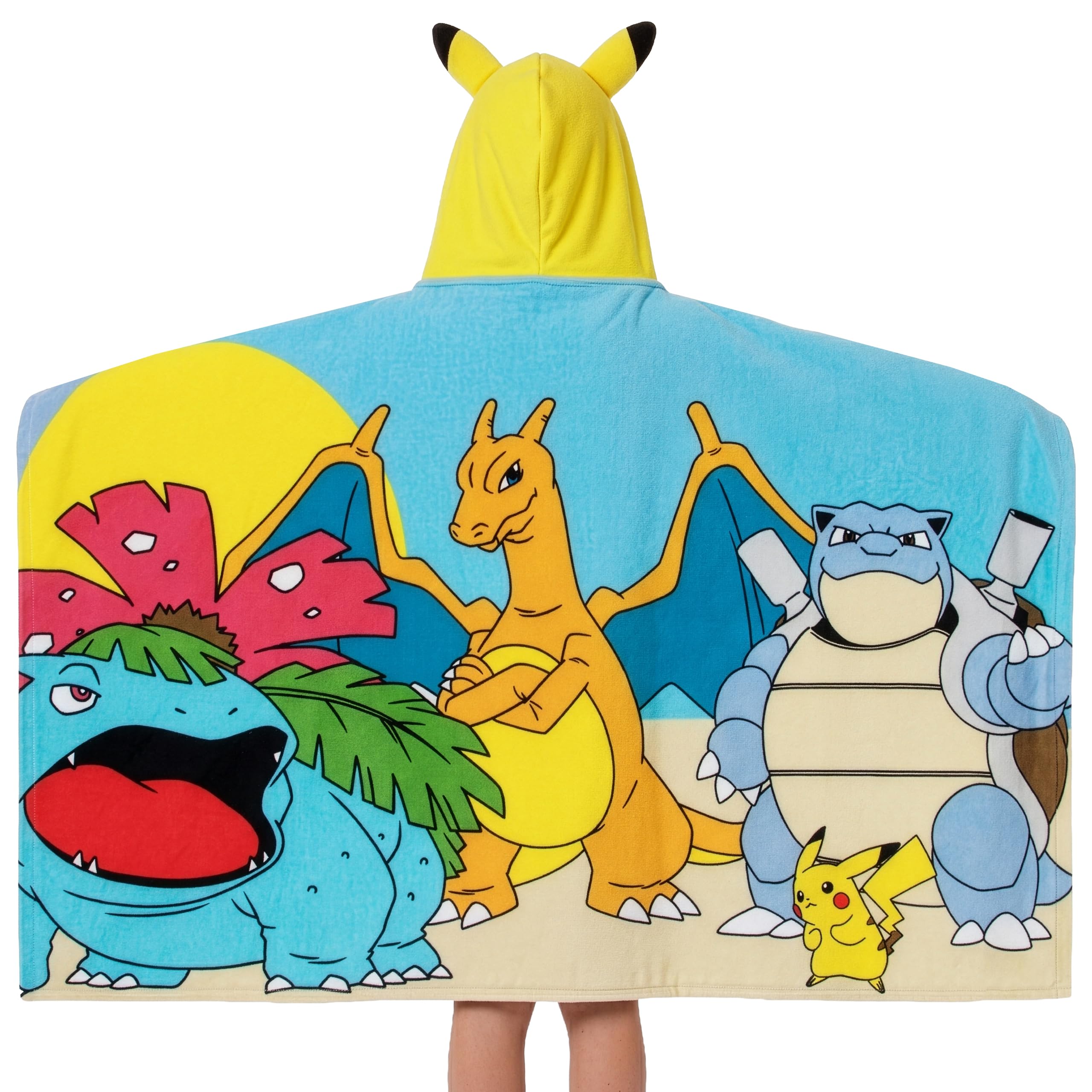 Pokémon Asciugamano da bagno bambini, telo mare con cappuccio Pikachu, accappatoio per bambini per piscina o spiaggia, taglia unica