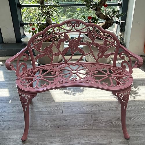 Miniatura 3 de Banco de aluminio fundido para exteriores, banco de jardín de rosas para patio, parque, césped, patio (rosa)