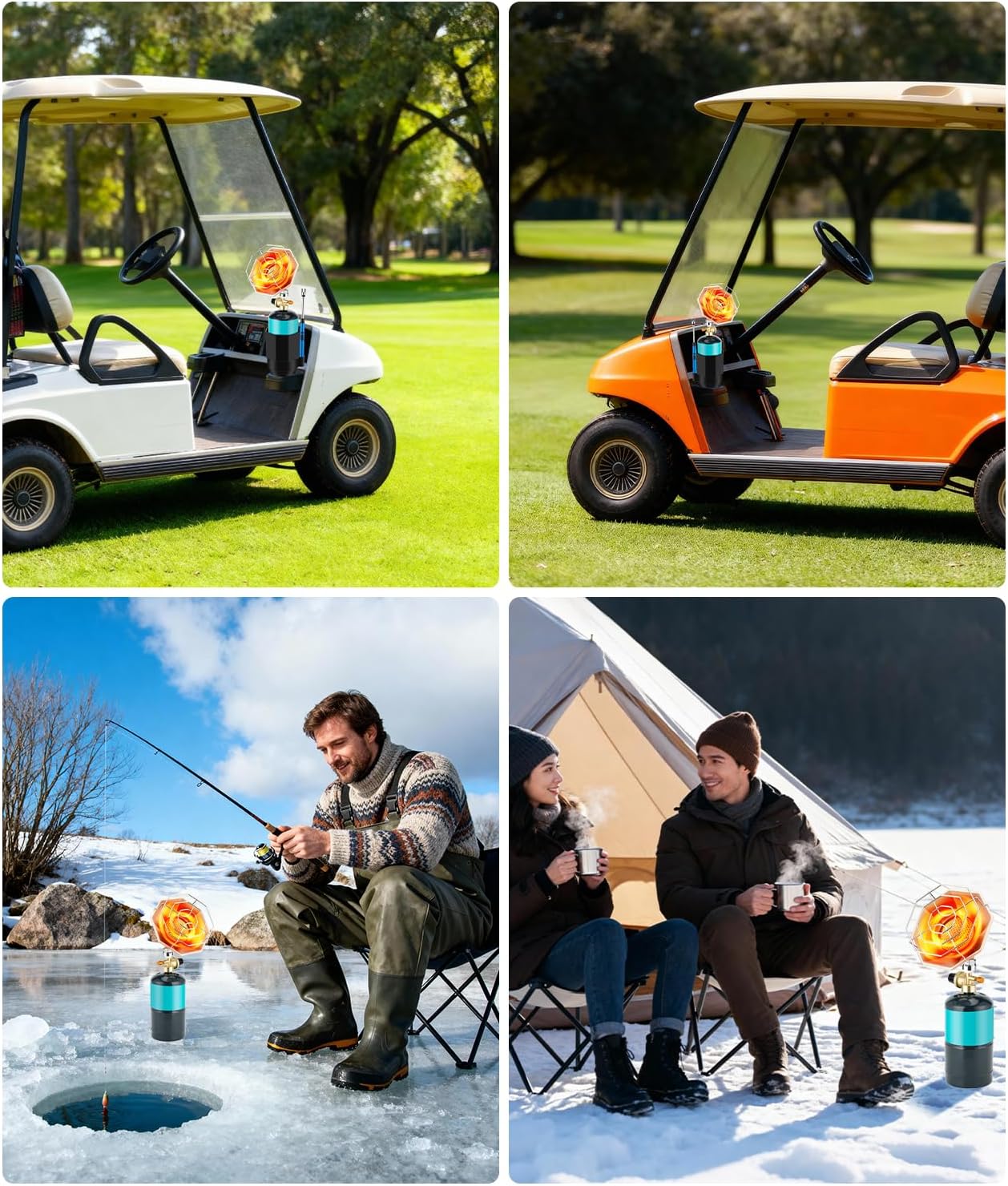 Golf Cart Heater with Cup Holder & Gas Regulator, Portable Propane Heater 6200BTU with Windproof USB Igniter, Outdoor Camping Heaters for Most Golf Carts, EZGO, Yamaha & Club Car(Tank Not Included)