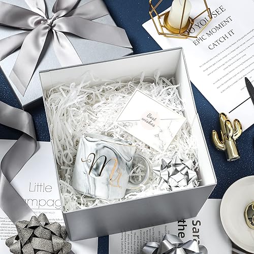 Vista 16 de RUSPEPA Caja de regalo mediana azul real con tapas, cinta y papel de seda, caja de regalo plegable perfecta para cumpleaños, graduación, día