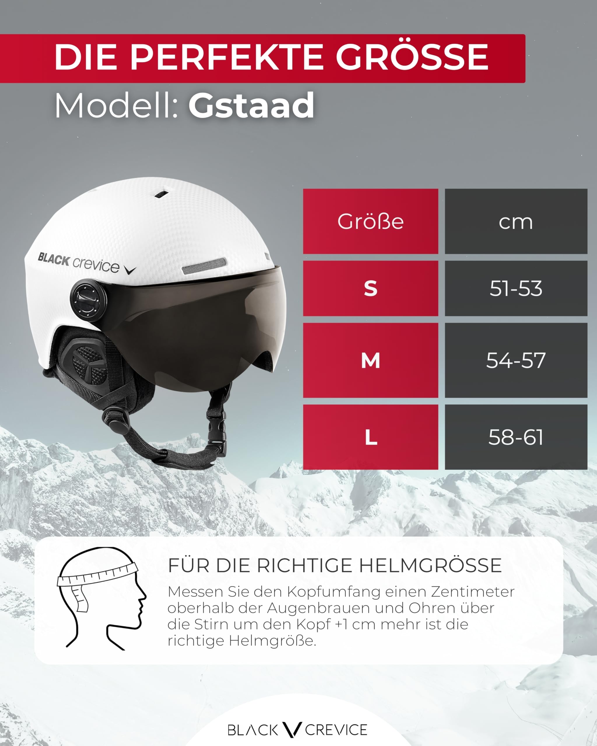 BLACK CREVICE Skihelm Gstaad Mit Visier im Pilotenstyle für Herren & Damen | Aus Polycarbonat | Atmungsaktiv | Größenverstellbar