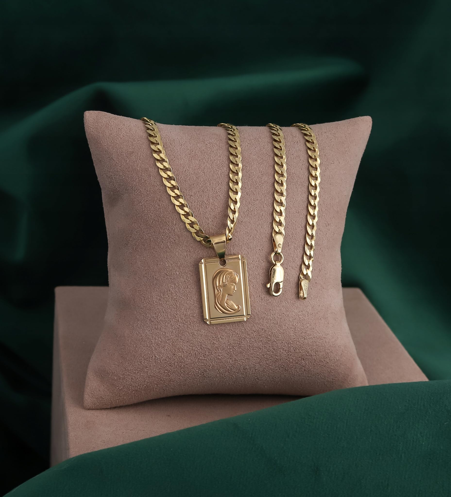 Amor Luxury Złoty łańcuszek męski 585, złoty naszyjnik męski z medalionem 925/585 naszyjnik męski - krzyż chrześcijański cudowny medal religijny, Maryja Panna, naszyjnik, biżuteria męska, 55 cm,
