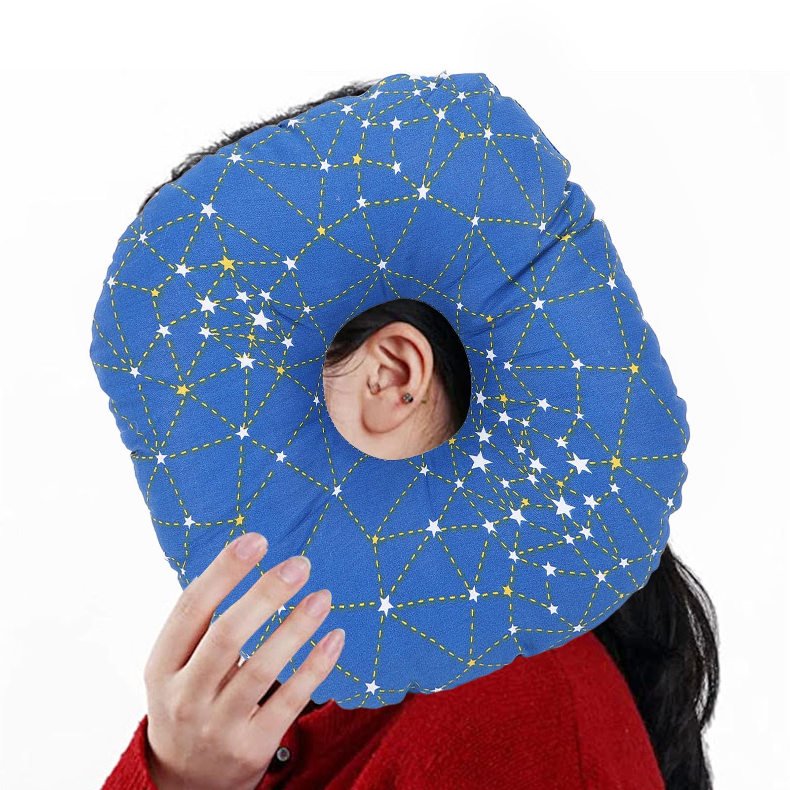 Ear Piercing Pillow for Side Sleepers with Holes, Soft Breathable Cotton Donut Pillow for Earphones Users, for CNH and Ear Pain Inflammation Pressure Sores
