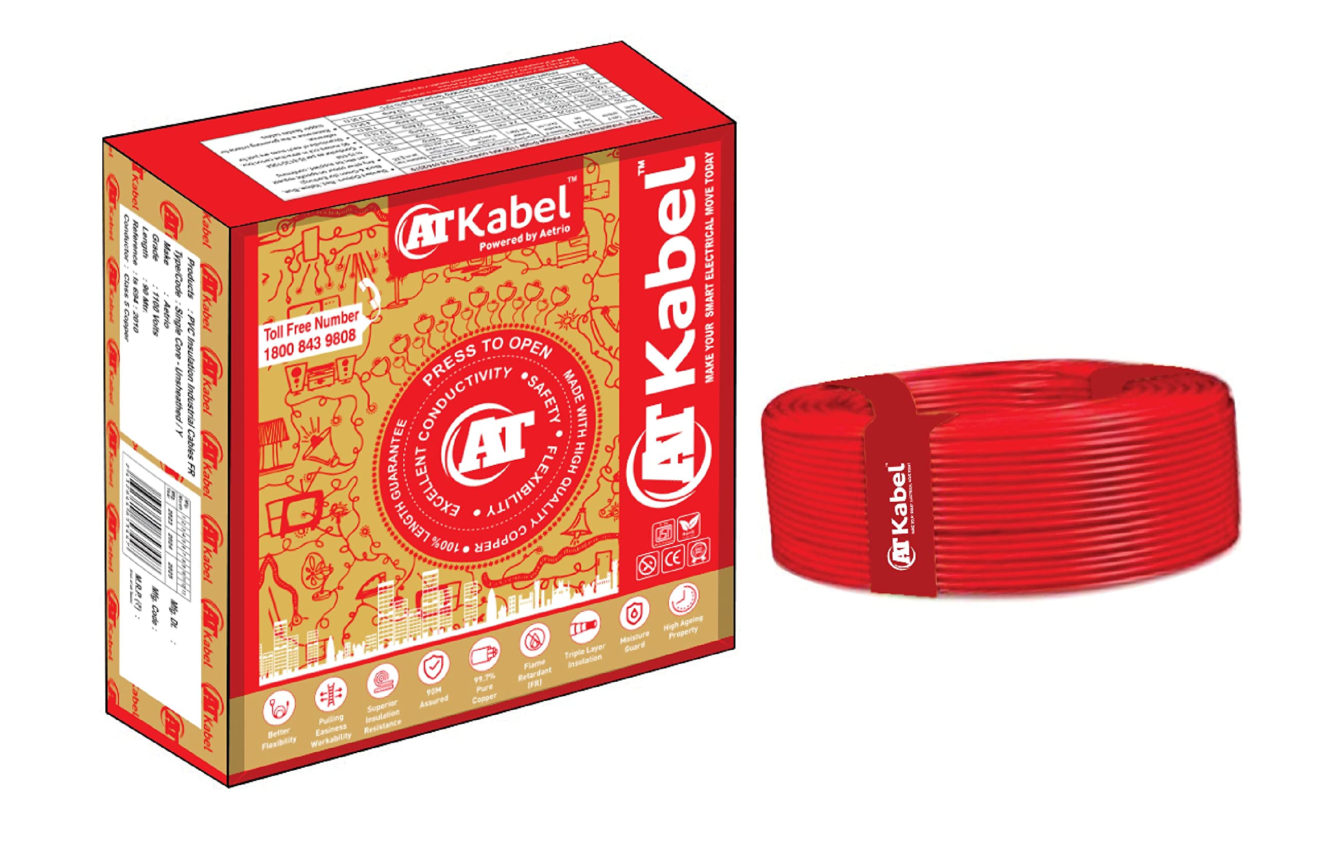 Single Core FR PVC 2.5 sq/mm 90 mtr -wiring Homes Buildings - Industrial Wire Cable - Home Wire (Red)-image-45