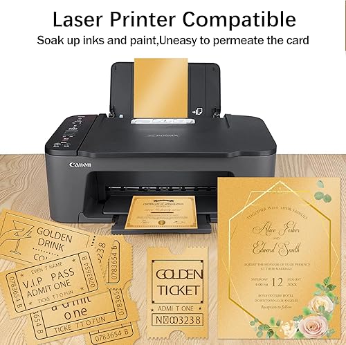 Vista 4 de 100 hojas de cartulina dorada brillante de 8.5 x 11 pulgadas, papel metálico Goefun de 80 libras, papel perlado para invitaciones, cumpleaños, azul