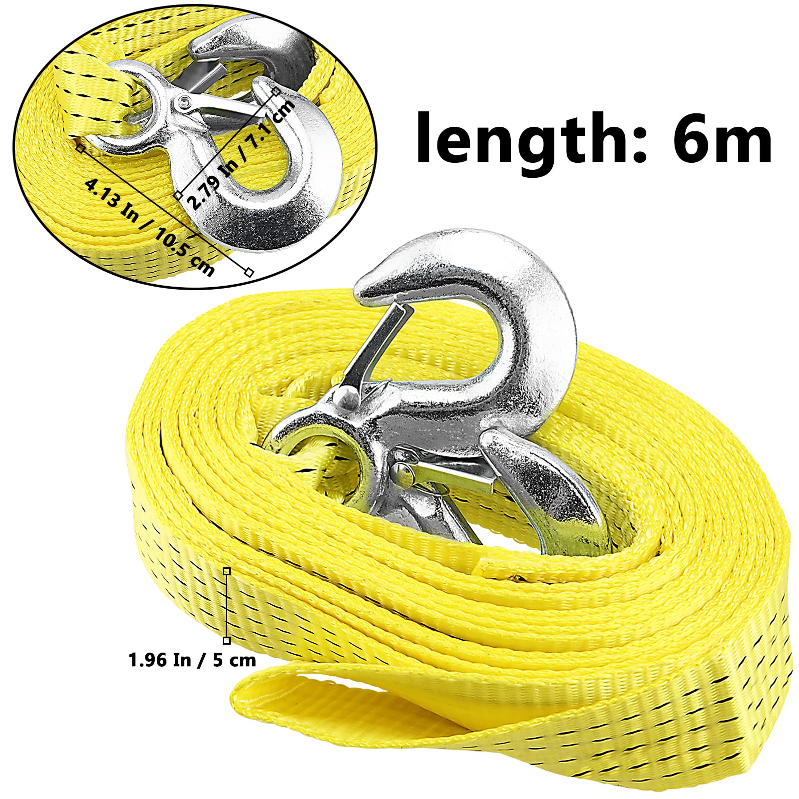 MUKLEI 2 Pack 2 Inch x 20 Feet Heavy Duty Tow Strap, Tow Rope with Safety Hooks, Heavy Duty Recovery Strap Towing Strap for Vehicle Recovery, Hauling, Fixing Cargo, 11000lbs Capacity, Yellow