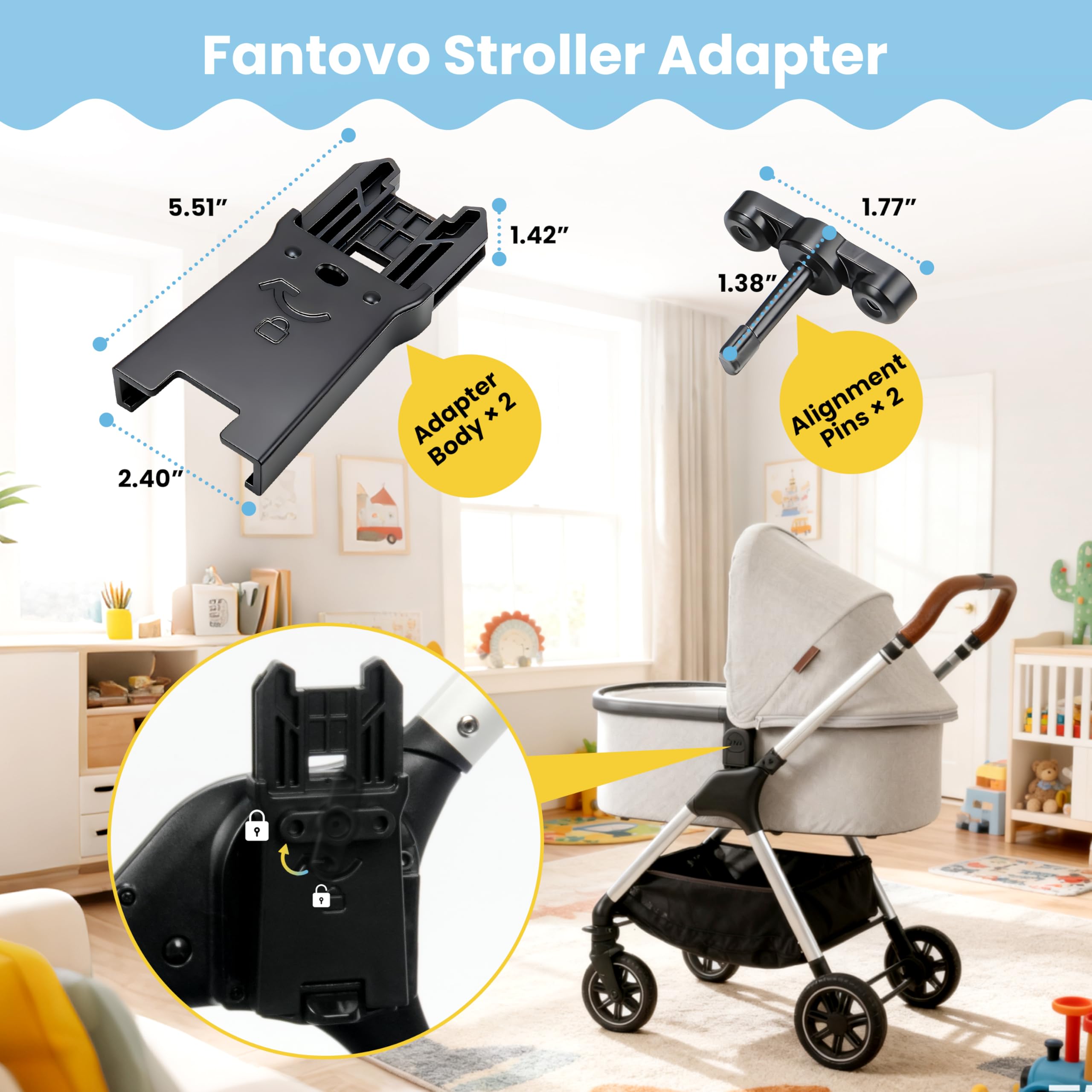 fantovo Connector for UPPAbaby V1/V2/V3 Bassinet to Nuna Triv Next & Nuna Swiv -Easy to Install, Safe and Durable Adapter to Connect Strollers and Bassinets (2-Pack) : Baby