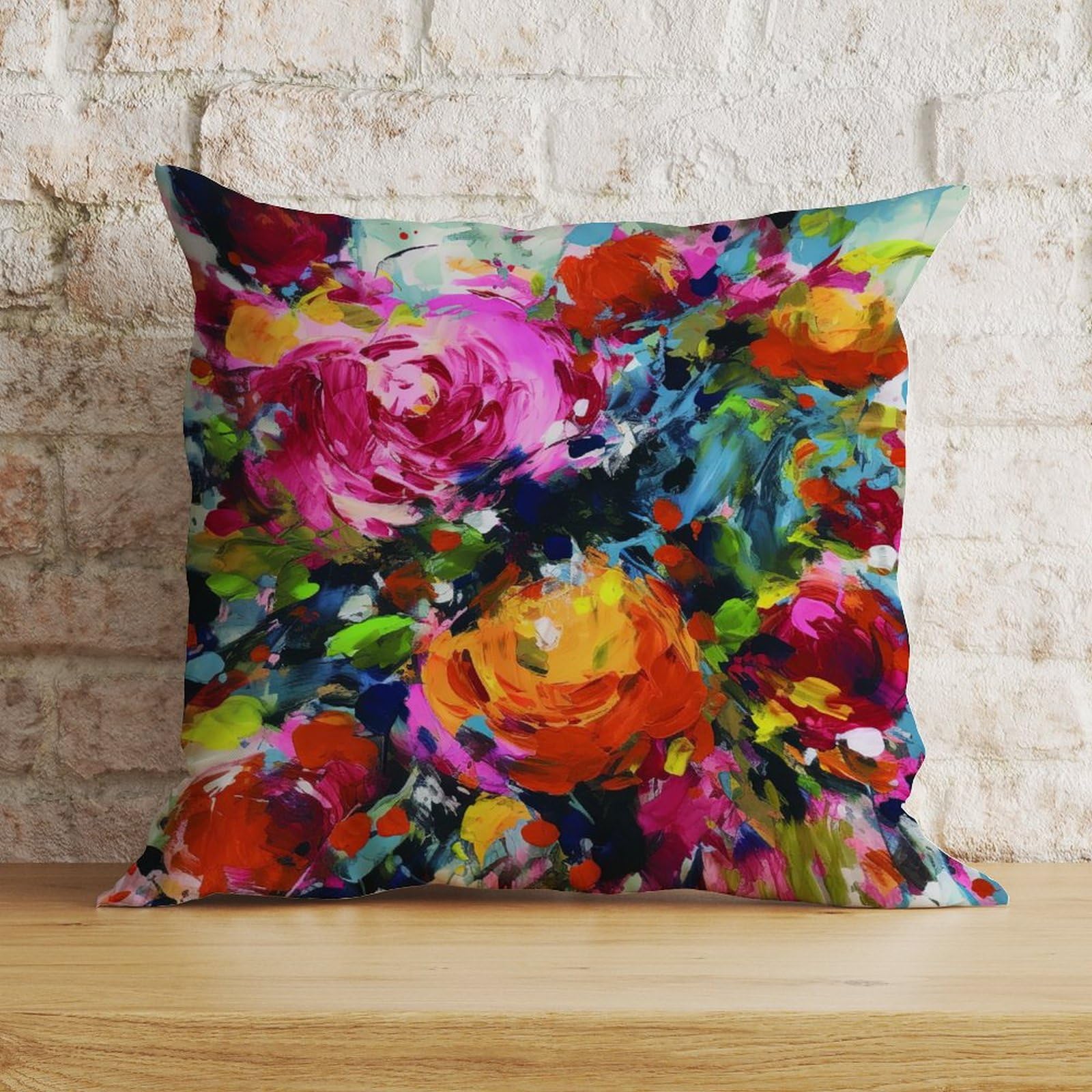 Zyadsinoudor Asian Style Throw Pillow Cover Bright Floral Pink Rose Colourful Square Cushion Cover Oriental Chinese 20x20in Decorative Pillow Home Cotton Linen Exotic Pillow Cover For Bedroom Sofa Car