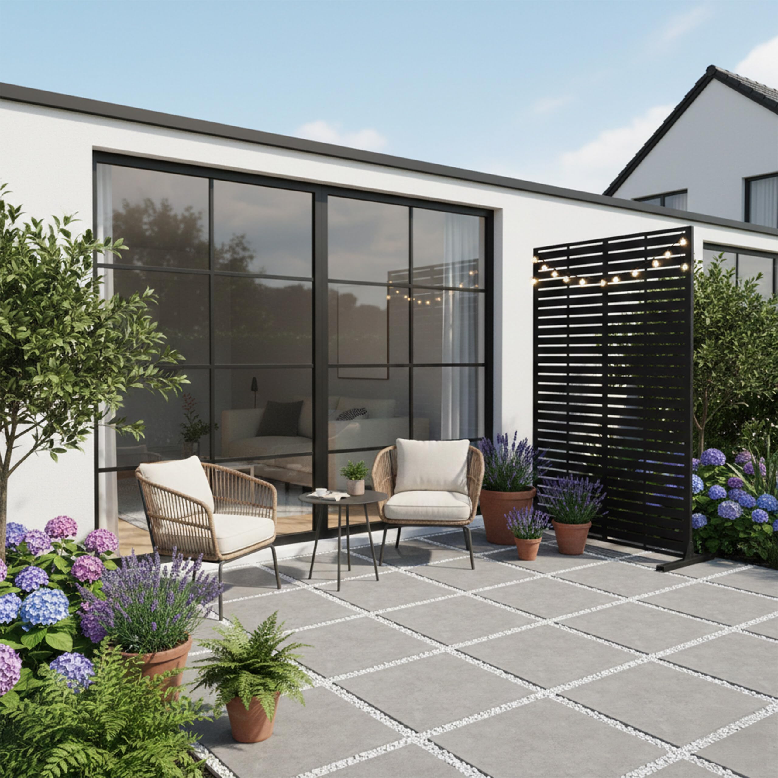 Relaxdays Paravent Design à lamelles, pour Jardin, Balcon & terrasse, Noir