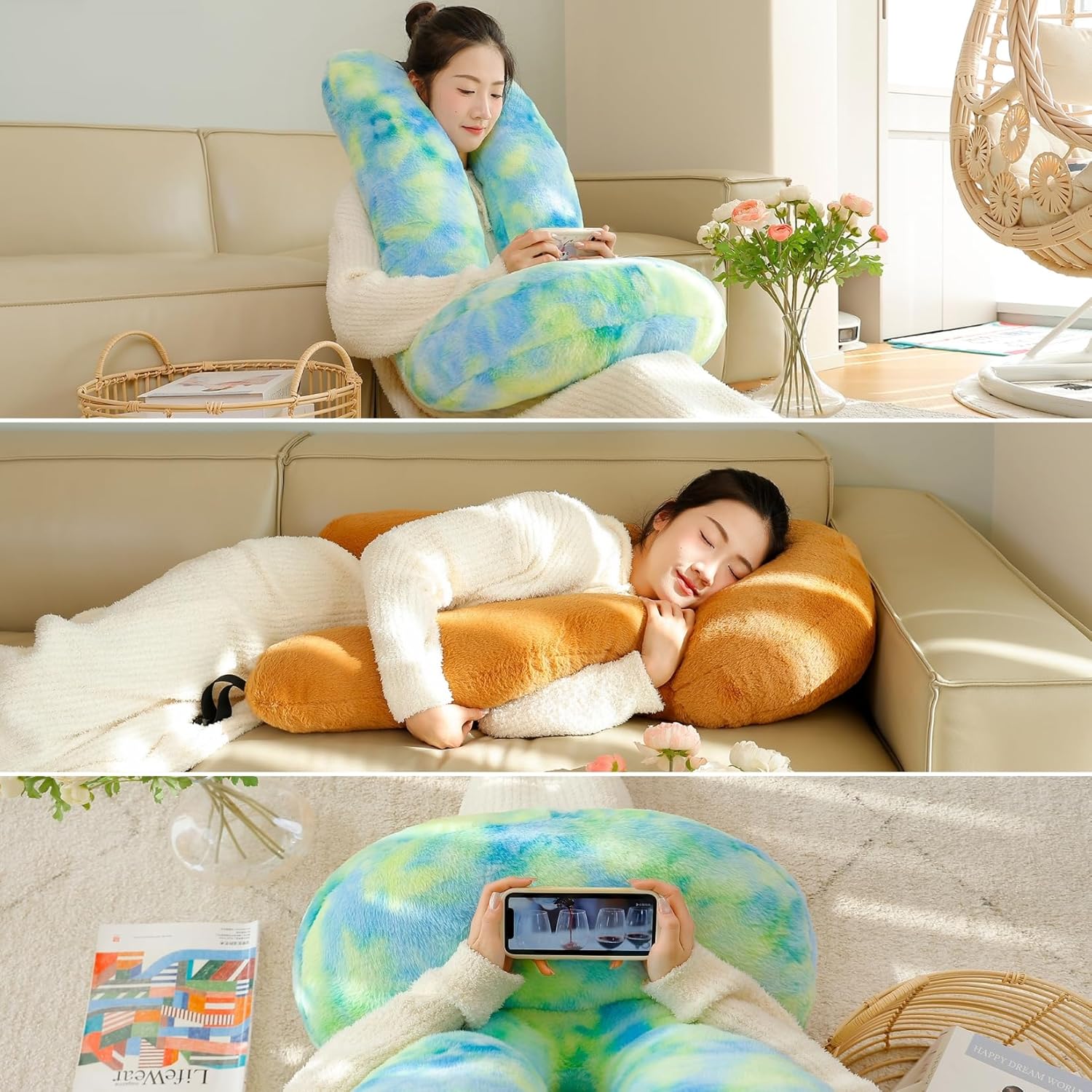 Travel Pillow Car Travel Sleep Support Pillow 2-in-1 Lap Pillow and Car Pillow with Neck and Body Support for Adults and Kids on Long Trips Kids Travel Pillow Colorful Green