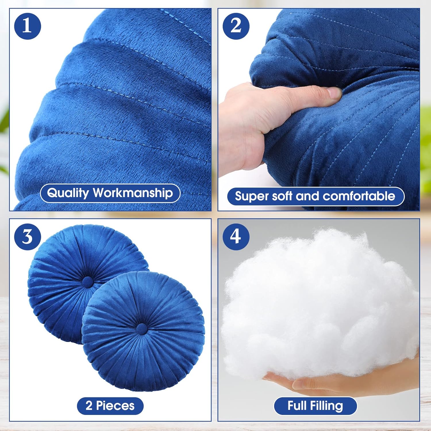 Namalu 2 Pcs Round Throw Pillow 13.8 Inch Decorative Round Velvet Floor Pillows Pumpkin Throw Pillows with Center Button for Thanksgiving Home Decor Living Room Sofa Couch Bed Chair (Navy Blue) - Image 4