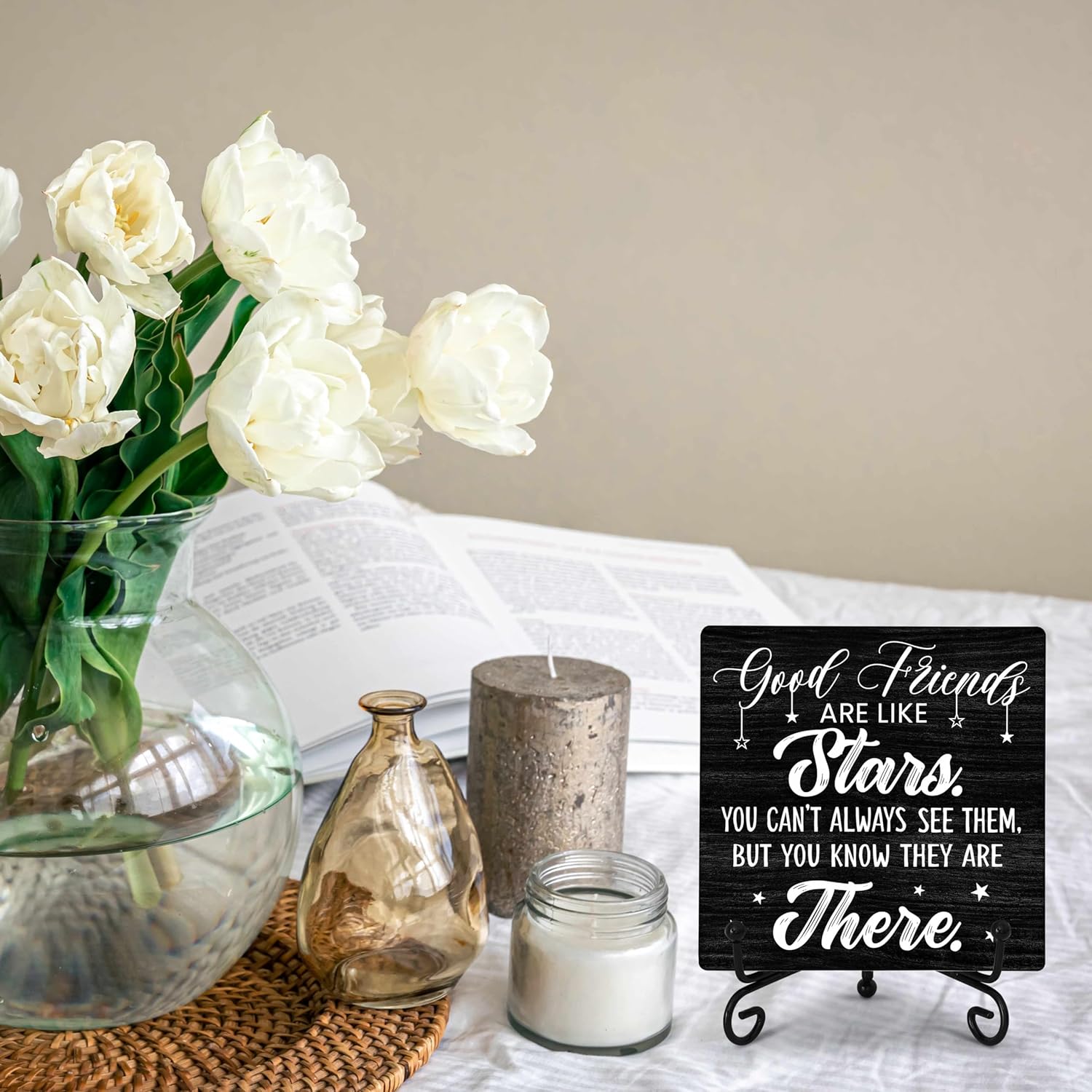 Friend Decor Desk Sign, Good Friends Are Like Stars Wood Sign, Gifts for Good Friends, Rustic Friendship Plaque Sign With Iron Stand, Farmhouse Home Office Decorations -70 - Image 3