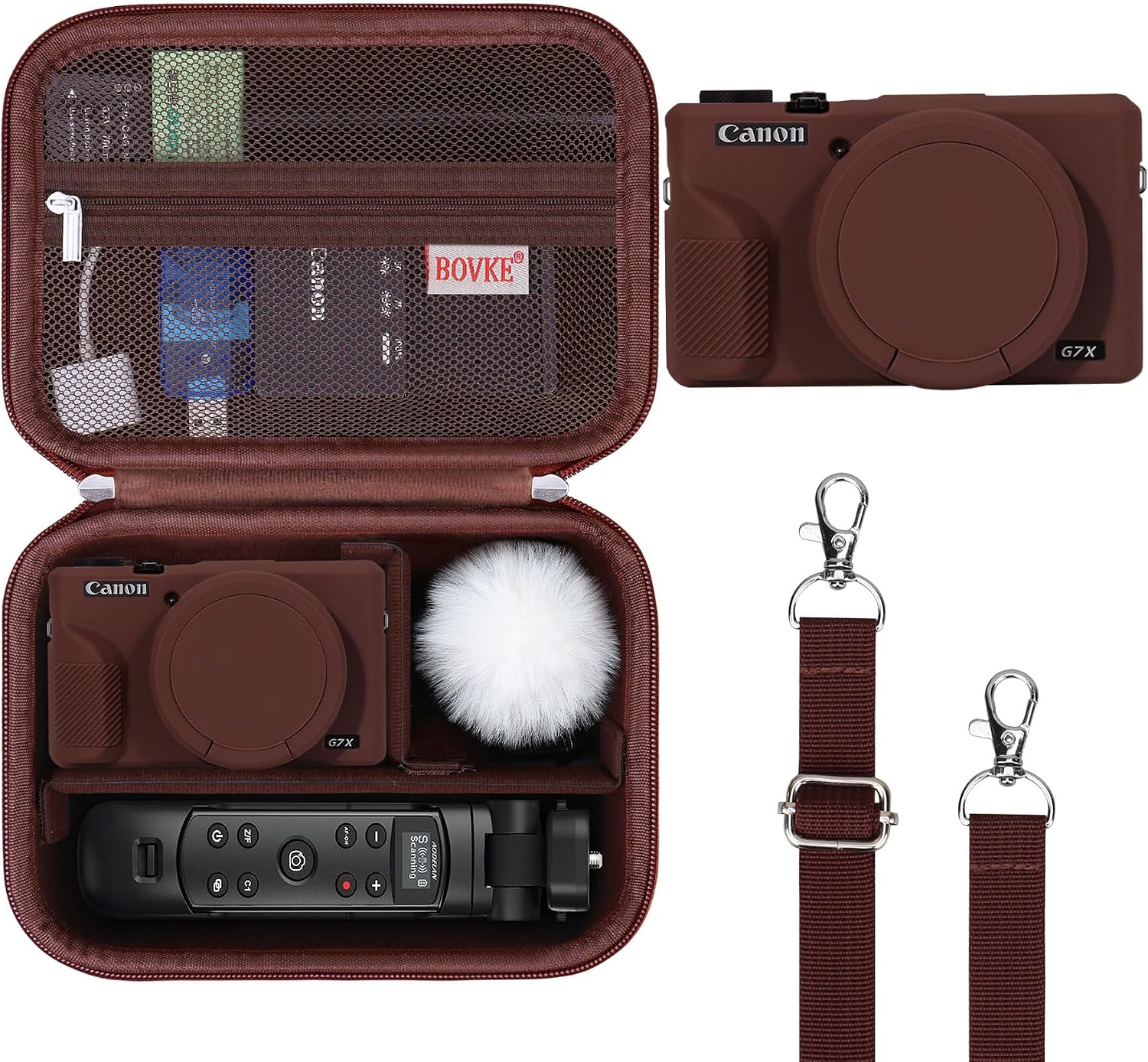 BOVKE 2-in-1 Case for Canon PowerShot G7 X Mark III Digital Camera, Brown