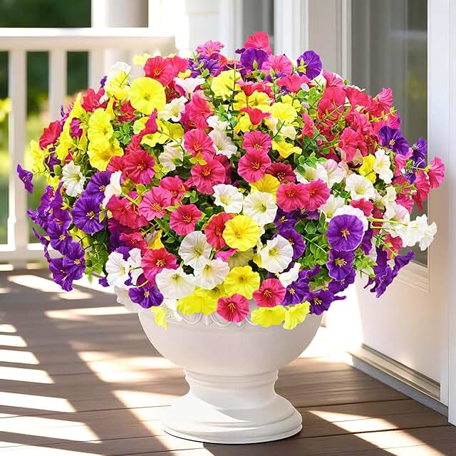 Artificial Flowers for Outdoors, 14 Bundles Fake Outdoor Flowers, UV Res...
