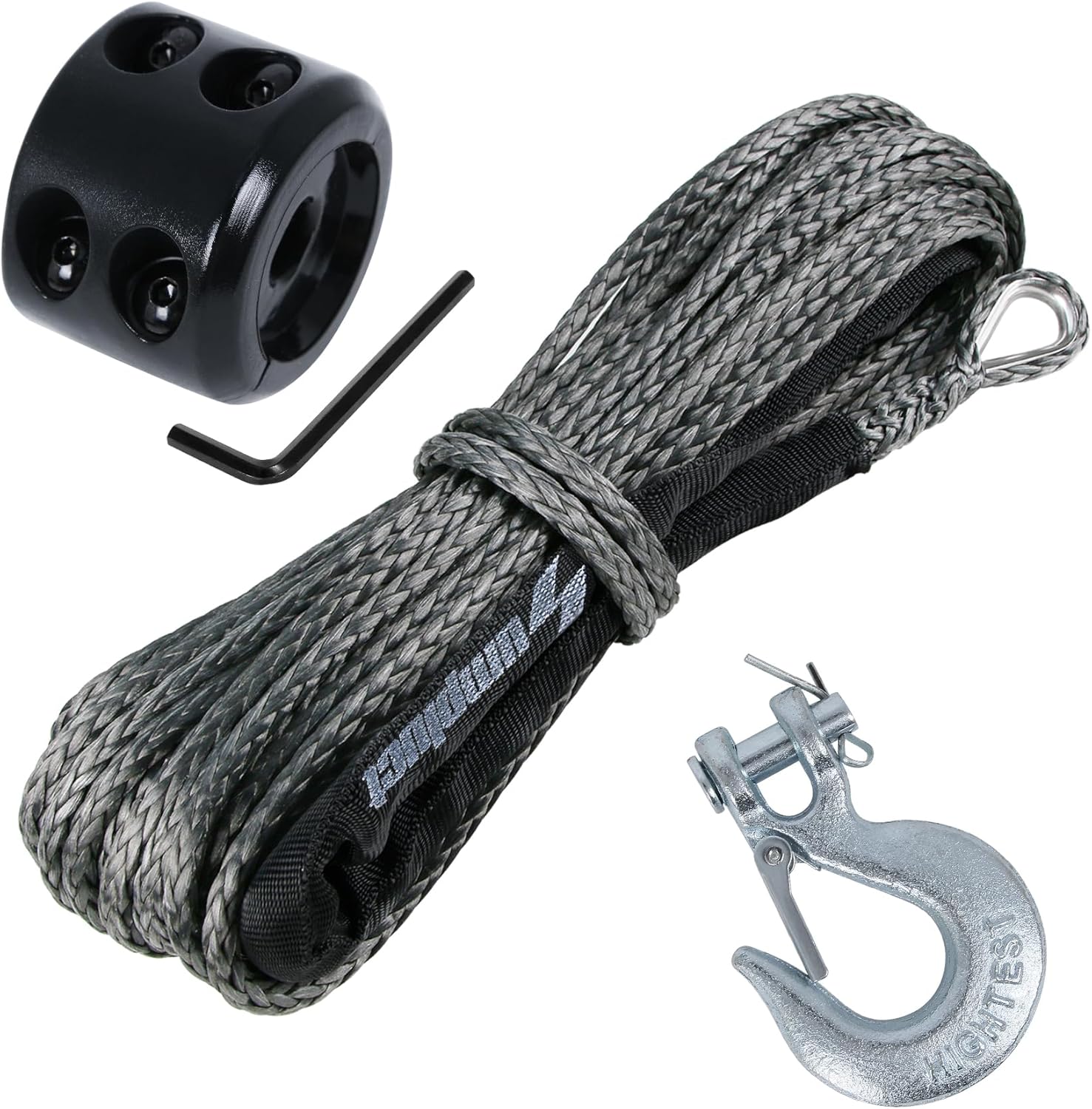 1/4" x50' Synthetic Winch Rope Black Heavy Duty 9500 lb ATV