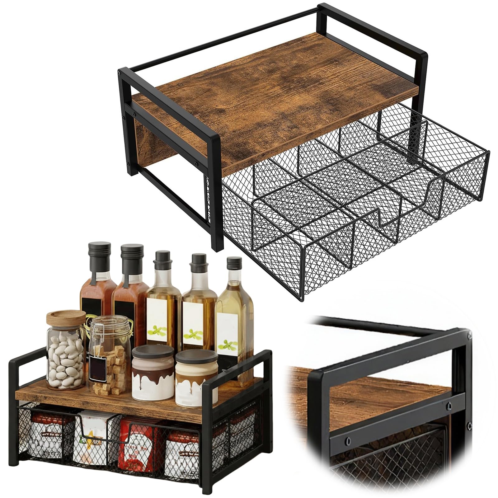HTU Teedose Station Truhen Präsentationsbehälter mit Schublade Teebox Organizer 8 Fächer for Home Office Hotel Küchentheke